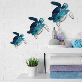 Bucherry 3 Sizes Wooden Sea Turtle Wall Decor Turtle Wall Art Beach Theme Art Decorations Vintage Coastal Ornaments for Pool Home Lake House Bathroom Garden Indoor Outdoor(Dark Blue)
