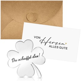 qingmeng Kleeblatt Glücksbringer Prüfung,Vierblättriges Kleeblatt Glücksmünze,Du Schaffst Das Glücksbringer Zweiseitig Edelstahl,Handschmeichler,Viel Glück Geschenk für Prüfung Abitur Abschied Familie