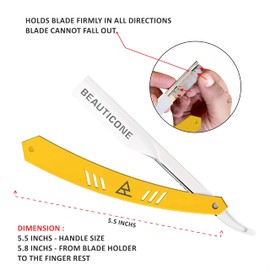 BEAUTICONE Straight Razor | Professional Barber Razor for men with 100 Single Edge Blades | Straight Edge Razor │slide-out design (White & Yellow Slide-out Razor)