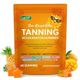 Tanning Gummies Sunless Tanning Supplement, Sugar-Free, 60 Gummies | Beta Carotene, Astaxanthin, Lycopene, Collagen & Hyaluronic Acid, Vitamins A C D E & Zinc, Skin Glow & Hydration Support