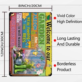 Metal Sign Welcome to Our Garden Tin Sign Home Backyard Porch Decor Patio Pool Bar Coffee Wall Decor Sign 12x8 Inches