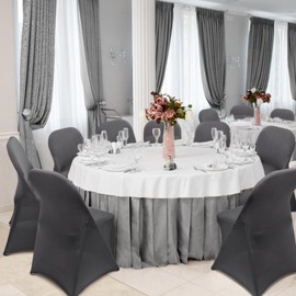 LEBENGURU Spandex Folding Chair Covers 12PCS Upgraded Stretch Elastic Chair Cover Protector for Wedding, Holidays, Banquet, Party, Celebration (Grey)