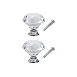 2 Pcs 40MM Crystal Door Knobs, Silvery Glass Drawer Cabinet Pulls with Screws, Decorative Handle Pullers for Cupboard, Closet, Kitchen, Office, and Home Furniture Drawer Hardware Upgrade