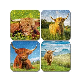 4 x Square Highland Cow Coasters - Animals Paint Effect Art Drink Living Room Bedroom Coaster Kitchen New Home House Warming #80863