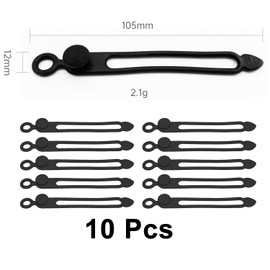 TENOC Silicone Cable Ties 10 Pcs Black Reusable Cable Holder Elastic Cord Straps Flexible Wire Organizer for Phone Tablet Charging Cable and Headset or Others