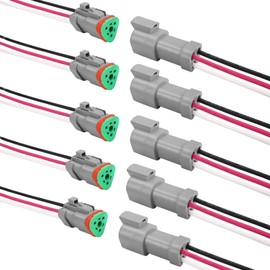 JRready ST9035-03-05 Deutsch 3 Wire DT Connectors Kit 14AWG (UL3266), Gray IP68 Waterproof Automotive Electrical 3 Pin Male and Female Wire Harness Connectors with Pigtail for Car Truck Boat, 5 Sets