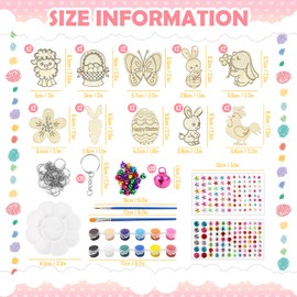 Easter Crafts Children 20 Pieces Easter Wood for Painting DIY Wooden Easter Decoration Pendant with Paints, Brushes, Key Rings and Stickers, Craft Set Easter Children 4+ Years