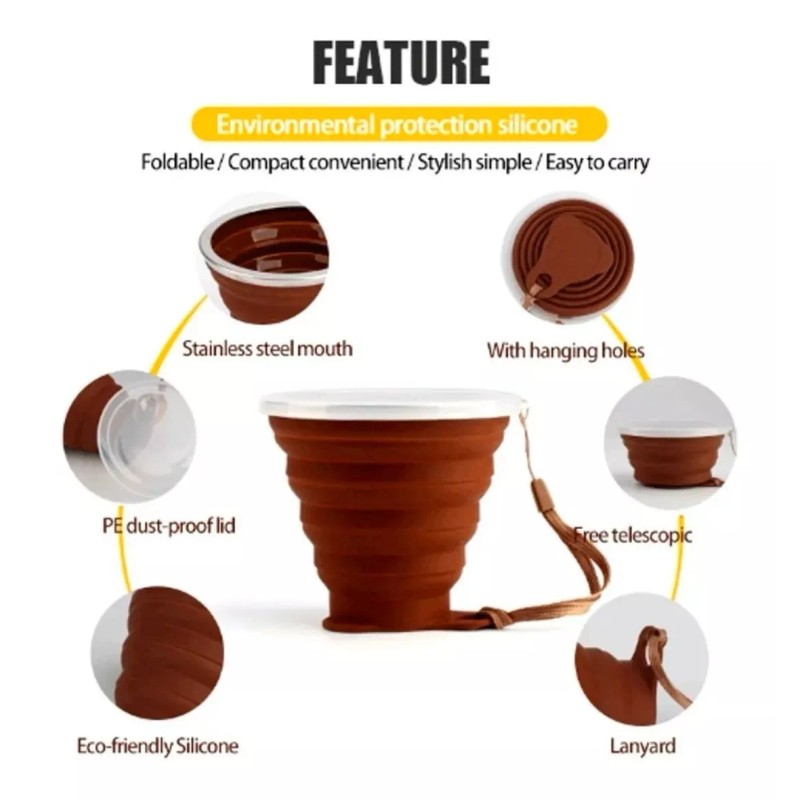 Veraly Vaso De Silicona Plegable Con Tapa Y Correa Portátil