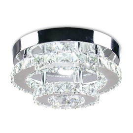 Cainjiazh Mini Chandelier LED Crystal Ceiling Light 2 Layers Flush Mount Ceiling Light Modern Chandelier Lighting for Hallway Staircase Kitchen Bathroom (Cool White)