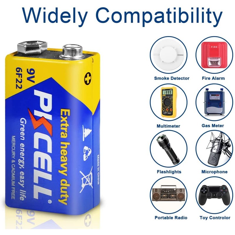 PKCELL PKCELL 9V Battery Carbon Zinc for Smoke Detectors 6F22