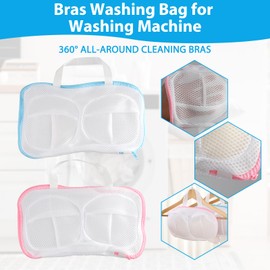 Bra Washing Bags for Laundry 2 Pcs Bra Washer Protector for Laundry with Zipper, Suitable for Women's Delicate Clothes, Clothing Storage (Blue, Pink)