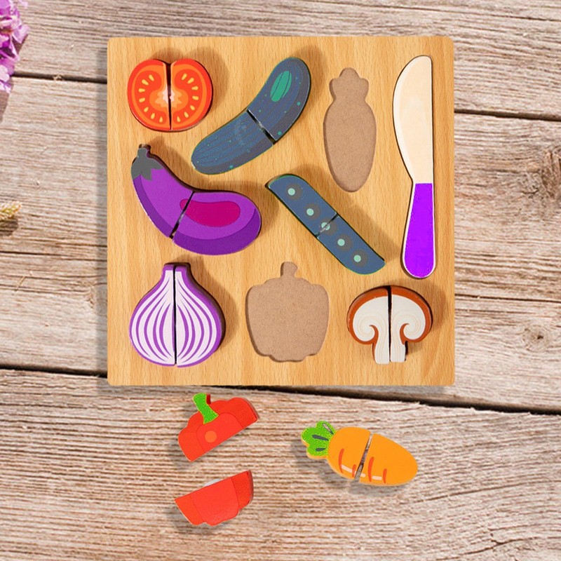 MagiDeal Wooden Cutting Puzzle Food Cutting Puzzle Educational Cutting Play