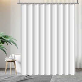 Daesar Shower Curtain, White, 100 x 180 cm, Shower Curtain Fabric, Waterproof, Anti-Mould, Modern, Plain Bathroom Curtain, Textile, White, Washable