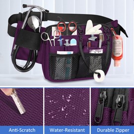 SITHON Nurse Fanny Pack with Tape Holder, Multi Compartment Medical Gear Pocket Nursing Organizer Belt Bag, Apron Hip Bag Utility Waist Pack for Stethoscopes Bandage Scissors Medical Supplies (Purple)
