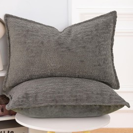 MADIZZ Pack of 2 Chenille Velvet Throw Pillow Covers 12x20 Inch Grey Soft Neutral Decorative Throw Pillows Accent Boho Cushion Covers for Couch Sofa Modern Farmhouse Home Decor