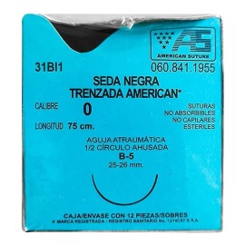 AMERICAN SUTURE Seda Negra Trenzada American Calibre: 0 Long: 75 Cm