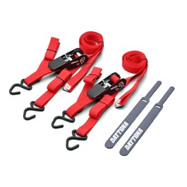 Daytona 42065 Motorcycle Lashing Belt, Set of 2, Ratchet Type, Load Capacity 220.5 lbs (100 kg), Belt Width: 0.8 inches (20 mm), Hook Type, Red
