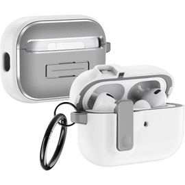 ARGOO Funda para AirPods Pro 2 Cierre Magnético Expulsión Automática, Case TPE Rígido con Cierre de Seguridad, Resistente a Golpes y Arañazos (Blanco)