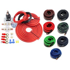 225FWY 4 Gauge Custom Color Snakeskin Braided Sleeving Cable Dual/Auxiliary Battery 80 AMP Isolator Kit Universal LOT (Black/Blue)