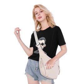 Prizmxed Women's Crossbody Bag, Large Moon Bag, Large Capacity, Adjustable Shoulder Straps, Simple and Versatile Design, beige