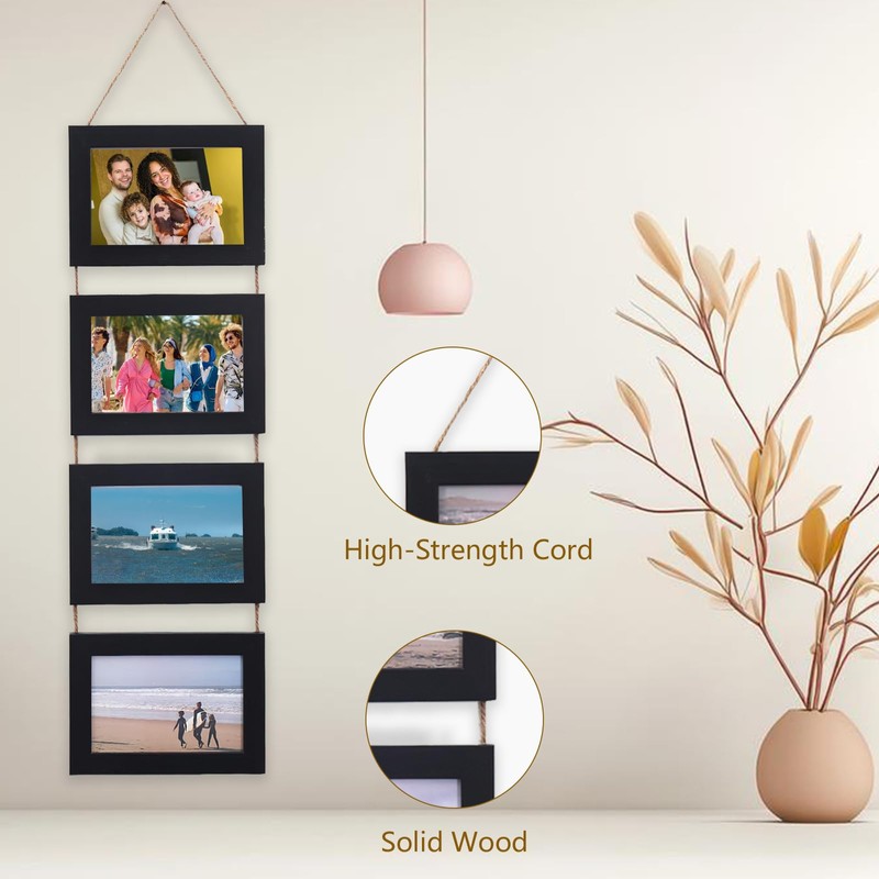 4x6 Wall Hanging Collage Picture Frame with 4 Openings, Black