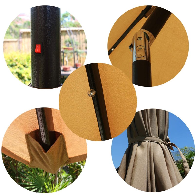 Sunnyglade 9' Solar LED Lighted Patio Umbrella with 8 Ribs/Tilt
