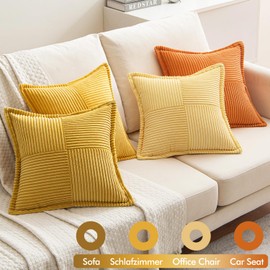 EMEMA Corduroy Cushion Covers, Set of 4, Decorative Cushion Covers, Sofa Cushion, Soft Decorative Cushion Cover, 45 x 45 cm, Decorative Cushion, Couch Cushion for Living Room, Bedroom, Orange Series