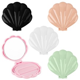 Framendino, 5 Pack Shell Shape Folding Compact Pocket Mirrors and Comb Set for Travel