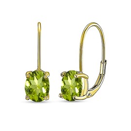 Peridot Earrings for Women 8x6mm Oval Dainty Yellow Flashed Sterling Silver Gold Drop Earring Bridesmaids Prom Summer Fashion Trendy