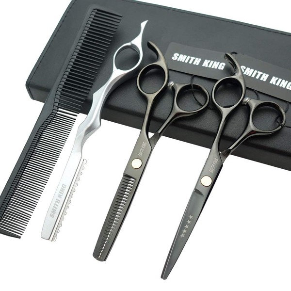 5.5 Inches Hair Cutting Scissors Set with Razor Combs Lether Scissors Case,Hair Cutting Shears Hair Thinning Shears for Personal and Professional (Grey)