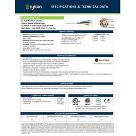 SYSTON 22/6 Fire Security Burglar Station Sound Alarm Control Cable Wire, Riser-Rated CMR/CL3R Shielded Stranded Copper UL/ETL Listed, UV Resistant for Indoor/Outdoor Low Voltage Use - 50 FT, Gray