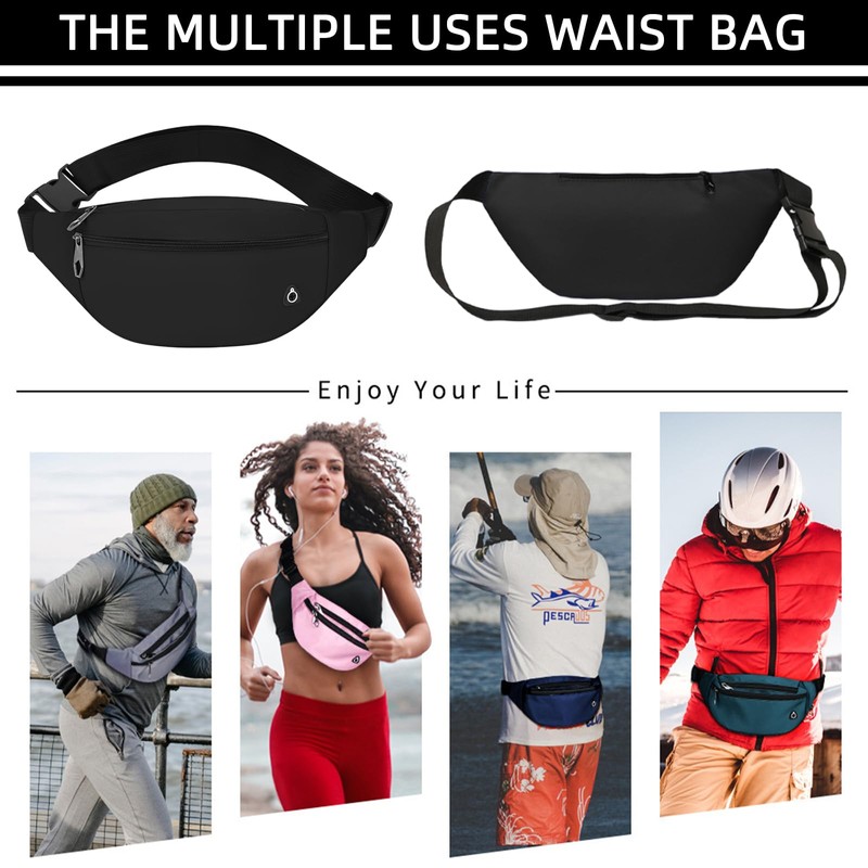 Hao Zhu Bum Bag Running Belt 3 Pockets Adjustable Black