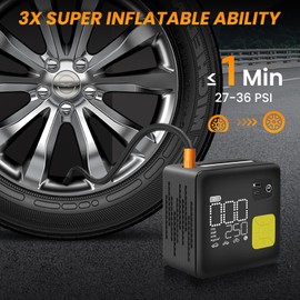 Cordless Air Compressor Portable, 150PSI Electric Tire Inflator for Car, 3X Faster Inflation, Heavy Duty Portable Air Pump with Auto Stop, LED Light for Emergency