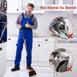 TreeLen Dust Pan and Broom/Dustpan Cleans Broom Combo with 52" Long Handle for Home Kitchen Room Office Lobby Floor Use Upright Stand Up Broom and Dustpan Set - Black/Red