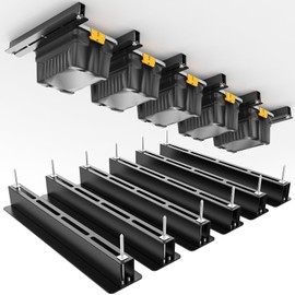 Fengone Overhead Garage Storage Rack, Heavy Duty Ceiling Storage Racks, Powder Coated Tote Storage Rack for Garages, Sheds, Storerooms (6 PCS, for 5 Bins)