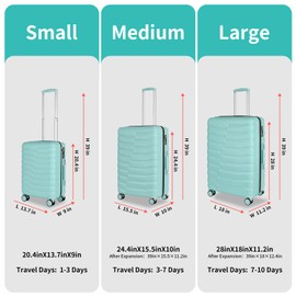 WireHot Lightweight Luggage with Spinner Wheels & YKK Zipper, 3-Piece Suitcase ABS+PC Hardside Hard Shell Luggage Set with TSA Lock, Light Mint Green (20+24+28 inch)