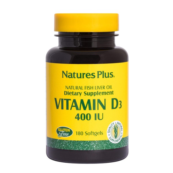 NaturesPlus Vitamin D3 (Cholecalciferol) - 400 iu - Natural Fish Liver Oil - Water Soluble for Maximum Absorption - 180 Softgels (180 Servings)