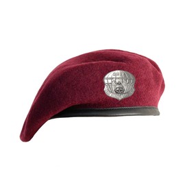 Unlined Maroon Beret with Leather Sweatband with Air Force Combat Rescue Beret Crest (Military Issued)-Veteran Owned Business (7 3/8)
