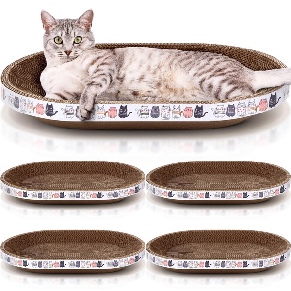 Mixweer 4 Pcs Cat Scratcher Cardboard Oval Cat Scratch Pad