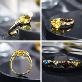 AllenCOCO Gold Ring for Women - Trendy Yellow Gemstone Chunky 18k Gold Plated Band Signet Statement Ring