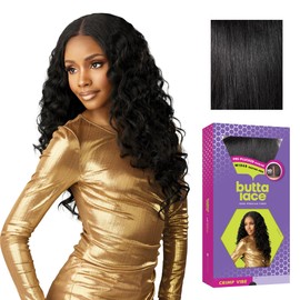 Sensationnel Butta Lace Wigs - Crimp Vibe Extra Wide 5 Inch Deep Parting Synthetic Preplucked Hairline Glueless Lacefront (1 JETBLACK)