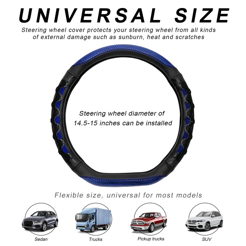 BWBWND Car Steering Wheel Cover, 15 Inches Leather Comfy Grip