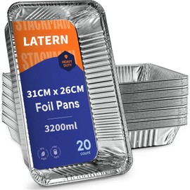 LATERN 20Pcs Aluminium Foil Baking Trays, 31CM x 26CM x 5CM Disposable Roasting Trays Oven Freezer Safe Cooking Baking Broiling Pans for Party Food Serving Takeaway Storage Catering Containers