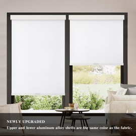 AOSKY 100% Blackout Roller Shades Cordless Blinds for Windows, Free-Stop Shades with Valance, Thermal Insulated Fabric, UV Protection, Natural Woven Blinds for Home and Office (34" W x 72" H, White)