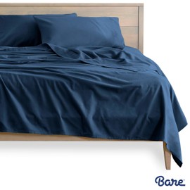 Bare Home Flannel Sheet Set 100% Cotton, Velvety Soft Heavyweight - Double Brushed Flannel - Deep Pocket (King, Dark Blue)