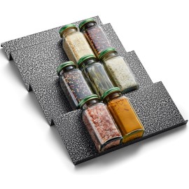 Metal Spice Drawer Organizer (10-1/4" Spice Rack - Expandable) Spice Rack for Drawer Organizer for Cabinet and Drawer with Inclined Racks for Easy Reach Seasoning Organizer No Tools Required