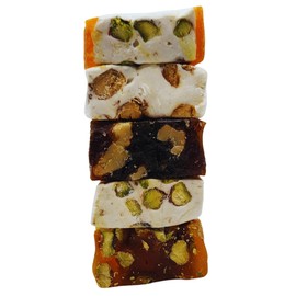 Mixed Nut Nougat and Turkish Delights Lokum Candy - Nougat with Pistachio - Nougat with Almond - Nougat Apricot Pistachio - Walnut Raisin Turkish Delight - Apricot Pistachio Turkish Delights . Weight: 11oz . Individually Wrapped.
