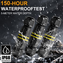 IP68 Waterproof Junction Box Outdoor I-Shape 2way 3Pin (AC450v,13.5A) M16 Wire Range(5.5-7.5mm) Electrical Cable Connector,Suitable for Repair and Extend Power Cables,UL（3Pack）