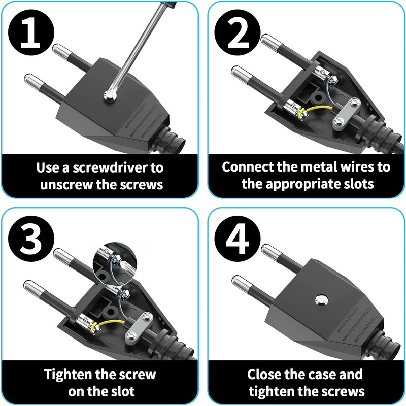 8 pieces Euro plug flat, Euro plug flat 250 V