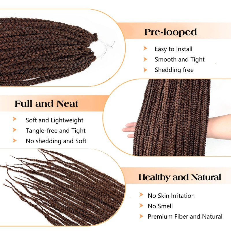 Pre Looped Crochet Box Braids Ombre Brown Goddess Box Braids
